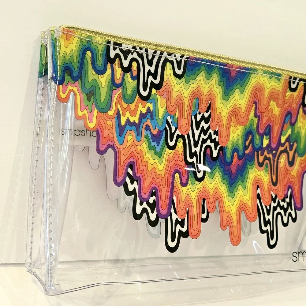 SMASHBOX Zipper Makeup Accessory Pencil Pouch Bag Rainbow Drip Clear Travel